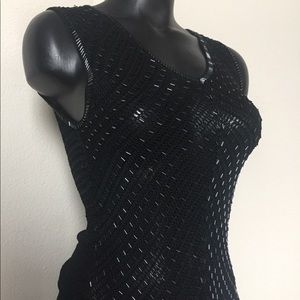 Bebe Black Knit Tank with Detailed Beading